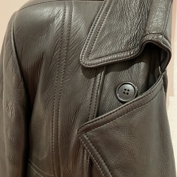 MEN’s REAL GENUINE LEATHER Long Coat Size 42 lined with Skunk fur lining - Picture 4 of 11
